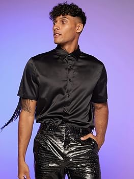 GORGLITTER Men's Fringe Trim Button Front Shirt Short Sleeve