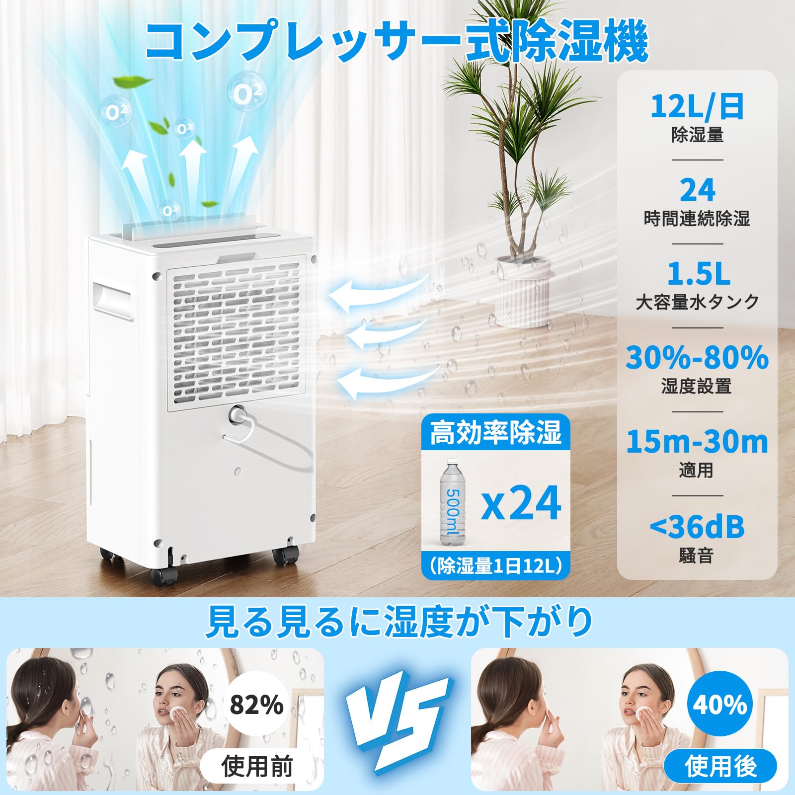 Amazon.co.jp: 除湿機 コンプレッサー式 衣類乾燥12/L日 30畳 静音