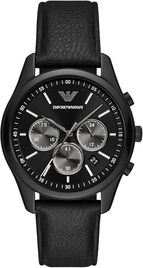Amazon.com: Emporio Armani Men's Chronograph Black Leather Band