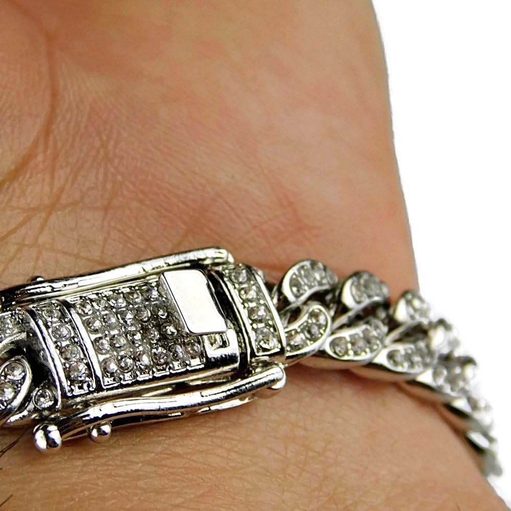 Amazon.com: Mens Bling Bracelet Iced Silver Tone Hip Hop Cuban