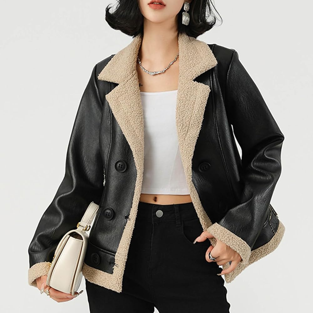 Amazon.com: HGps8w Womens Faux Shearing Moto Jacket Thick Sherpa