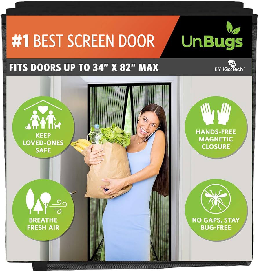 UnBugs Magnetic Screen Door - Fits Doors up to 34 x 82 Inches Max