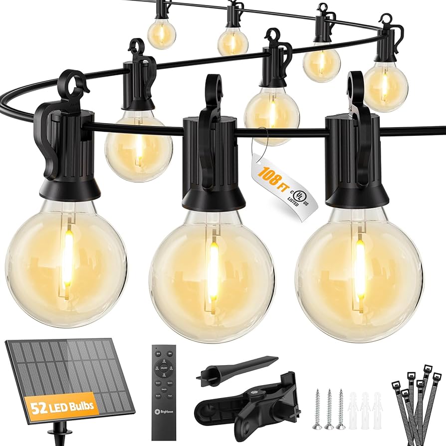 Brightown 108FT 52 LED Solar String Lights Outdoor with Remote