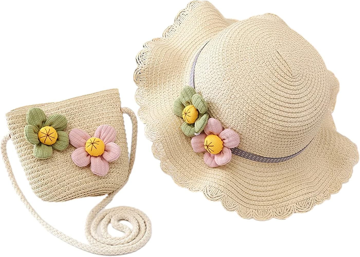 Amazon.com: Anopo Girls Straw Hat Purse Bag Set Lace Brim Flowers