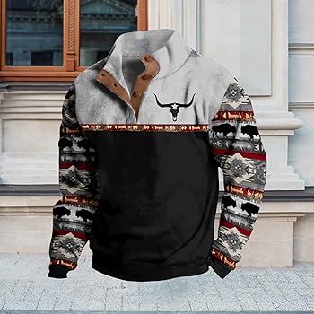Bengbobar Cowboy Hoodie for Men - Black Gray Aztec Vintage Outdoor
