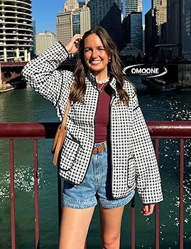 Omoone Women's Cropped Quilted Jacket Floral Printed LightWeight