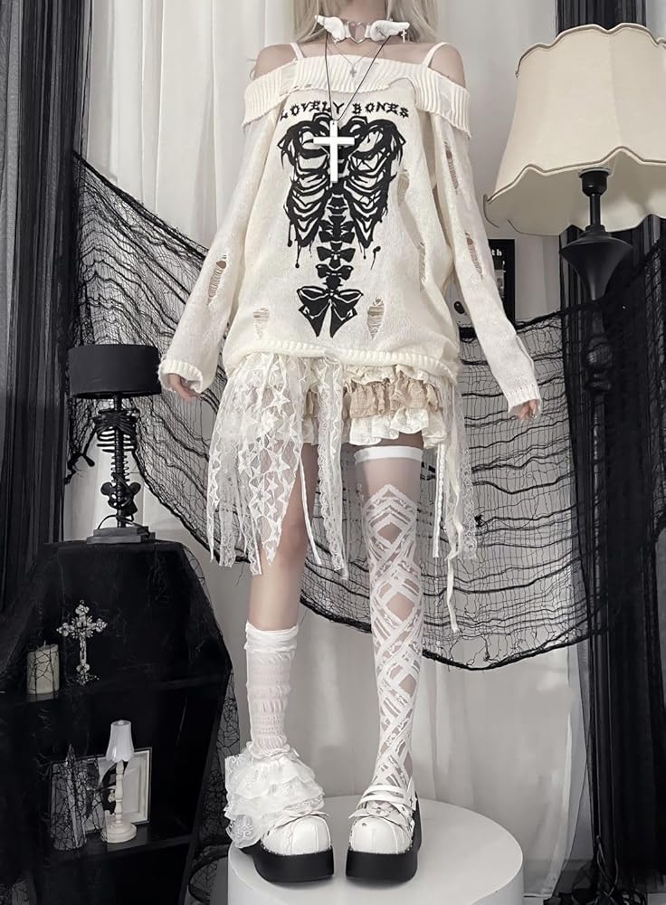 CEINOM Y2k Harajuku Gothic Knitted Pullover Sweater Women Japanese