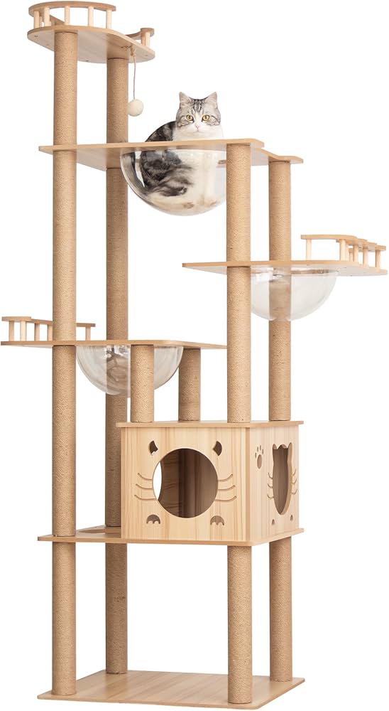 Amazon | PETTIFUL キャットタワー 木製 据え置き 【販売元PETTIFUL