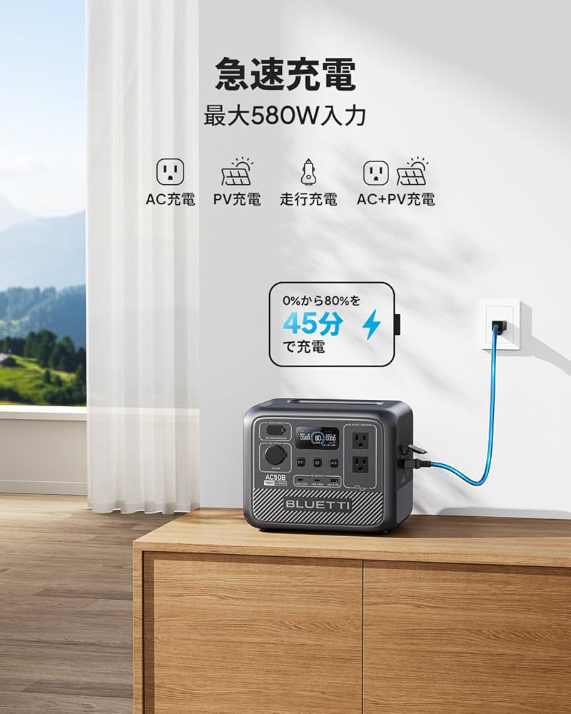 Amazon.co.jp: BLUETTI ポータブル電源 AC50B 448Wh/700W 急速充電 APP