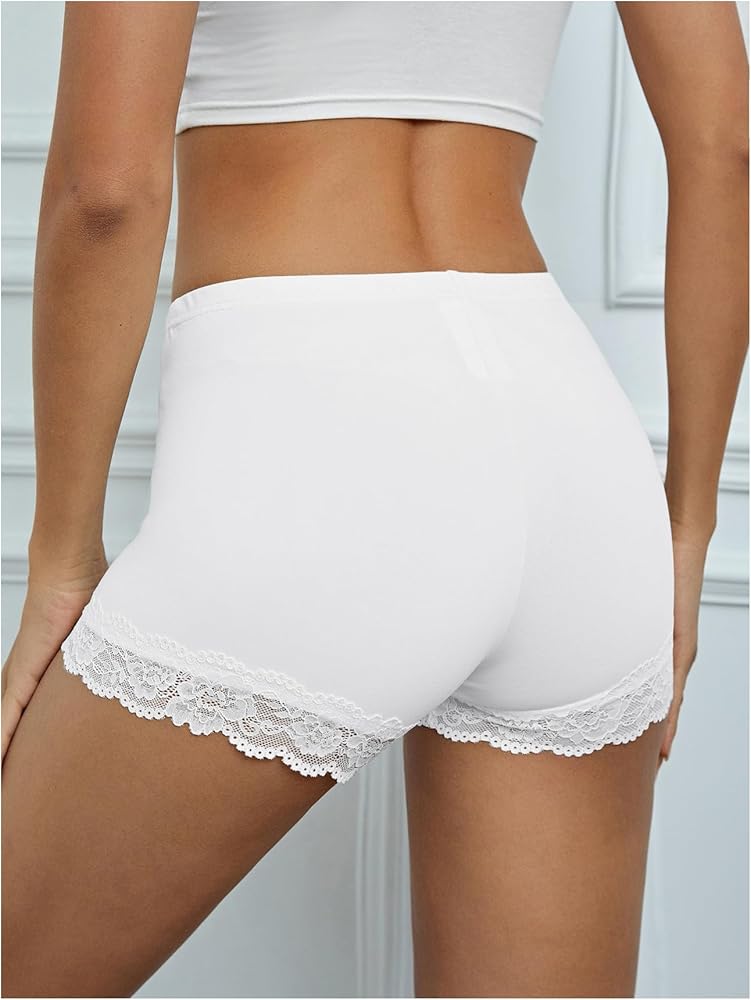 MakeMeChic Women's Lace Trim Shorts Biker Seamless Panties Slip