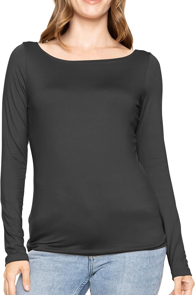 Women's Oh So Soft Long Sleeve Boat Neck Black Small at Amazon