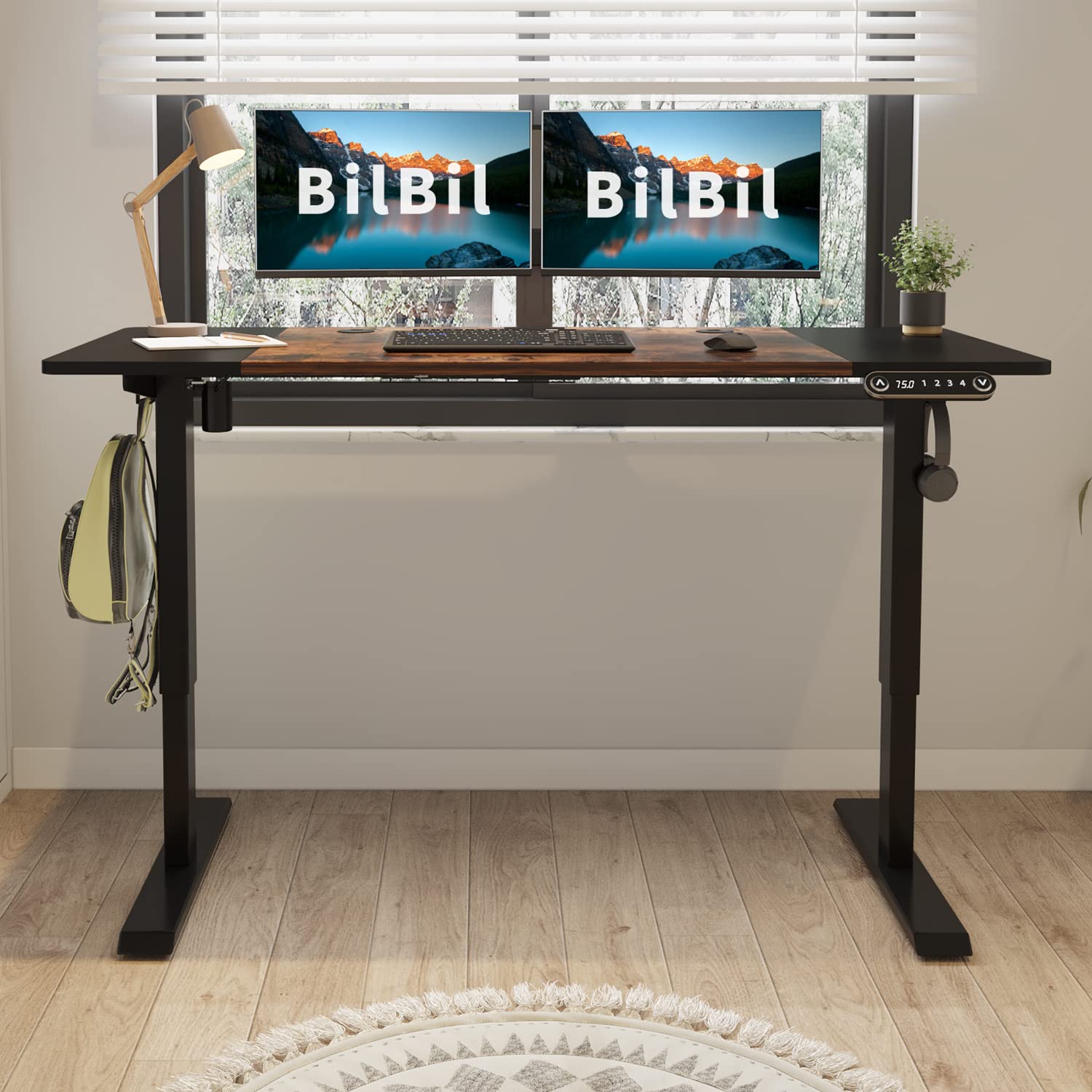 Amazon | BilBil 昇降式デスク パソコンラック 電動昇降式 机 140×60CM
