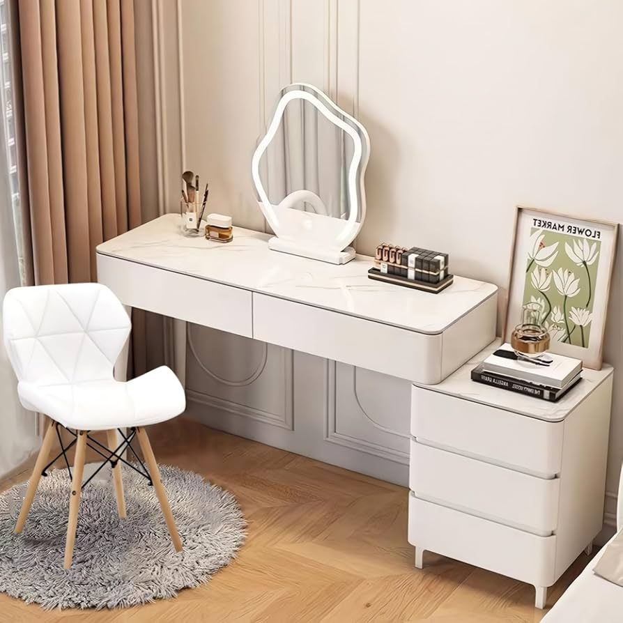Amazon｜ドレッサー 鏡台 レザー調 大理石天板 大容量 引き出し