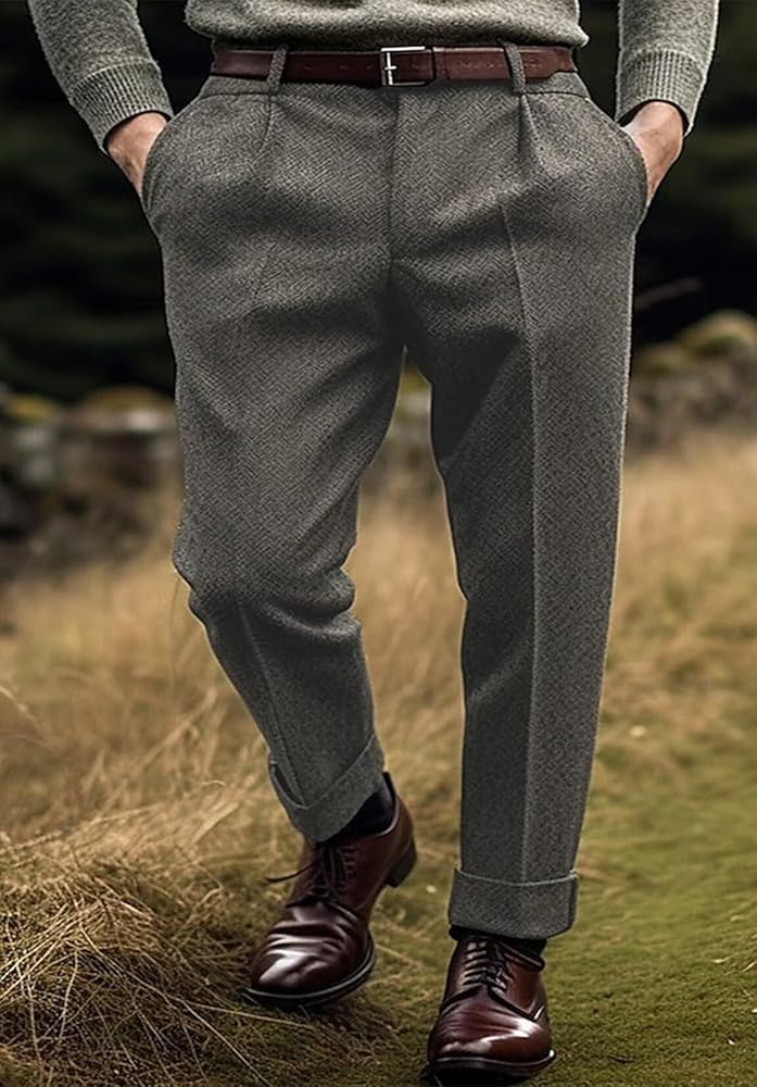 Amazon.com: Men's Classic Herringbone Tweed Dress Pants Casual