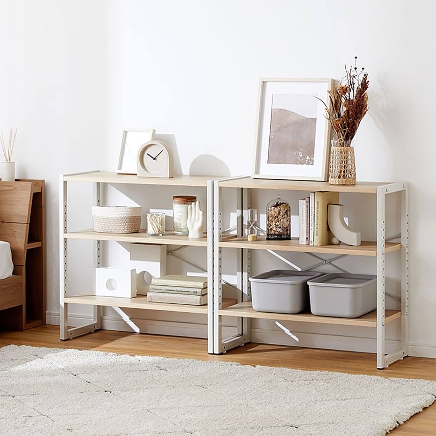 Amazon｜オープンラック 白 木製 3段 ラック 棚 スリムラック シェルフ