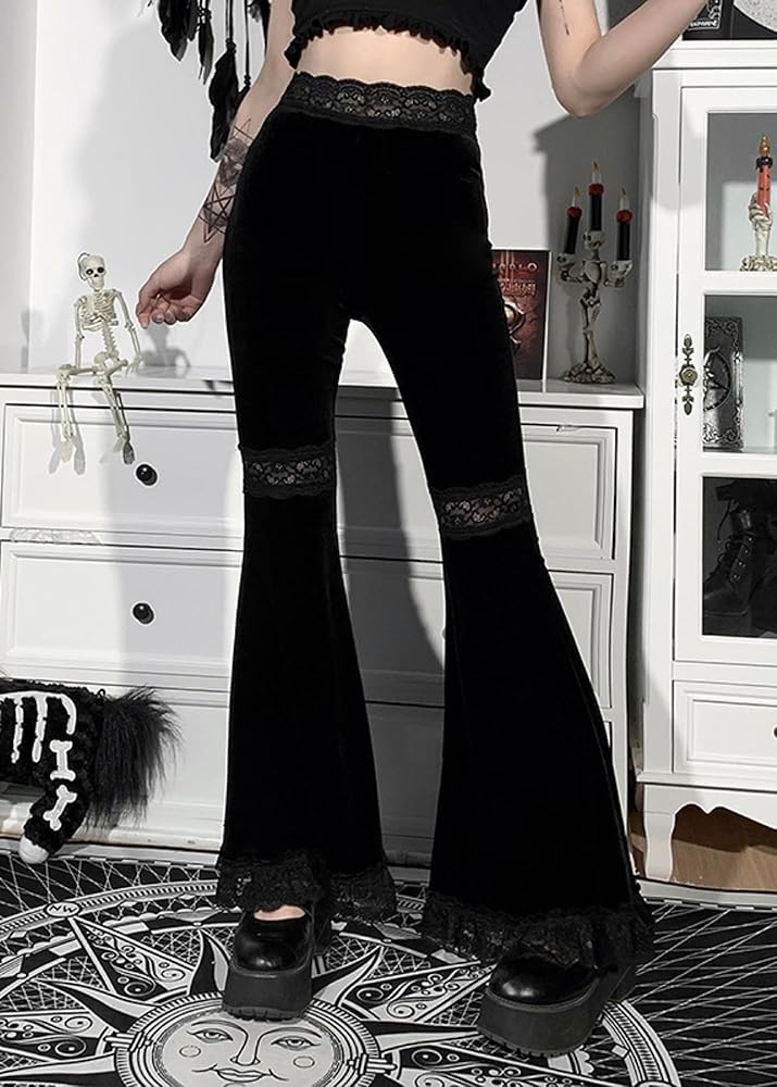 Amazon.com: Womens Lace Bell Bottom Pants Mesh Sheer Flare Pants