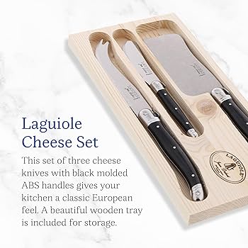 Amazon.com: Jean Dubost Laguiole 3-Piece Cheese Set, Black Handles