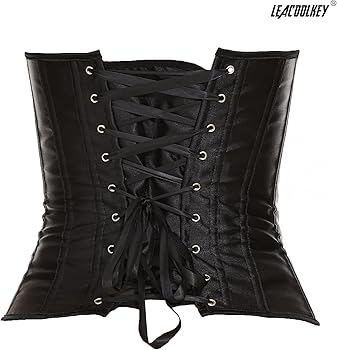 LEACOOLKEY Women Black Bustier Corset Top Boned Overbust Lace-up