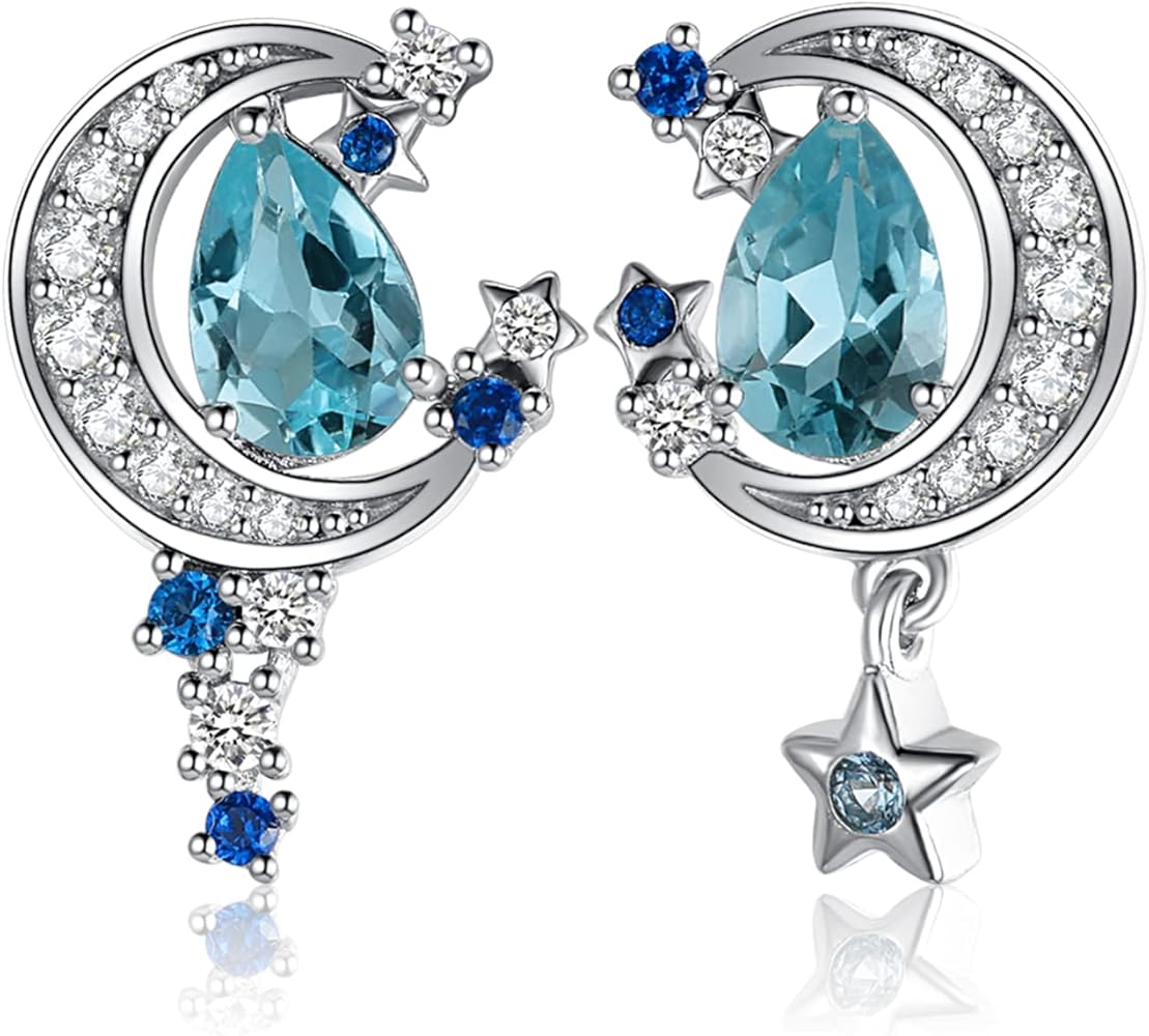 Amazon | JewelryPalace ピアス 2.9ct 天然石 スカイブルートパーズ 月