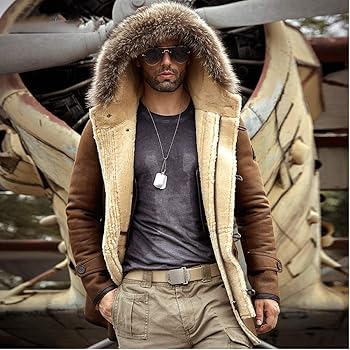 Mens Sheepskin Shearling Jacket B-7 Sheepskin Parka Flight