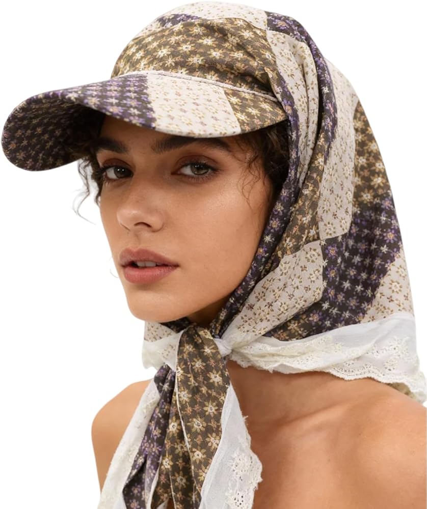 Women's Bandana Baseball Cap with Headscarf Lace Trim Baseball Sun