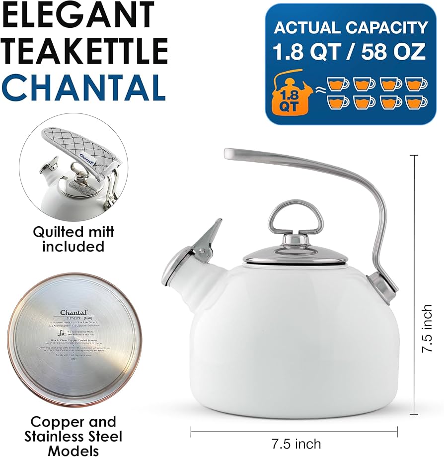Amazon.com: Chantal Classic Teakettle, 1.8 QT, Enamel On Steel, 2