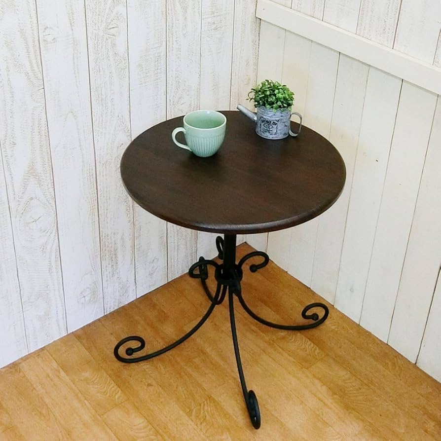 Amazon｜サイドテーブル 丸 48 アイアン脚 カフェテーブル
