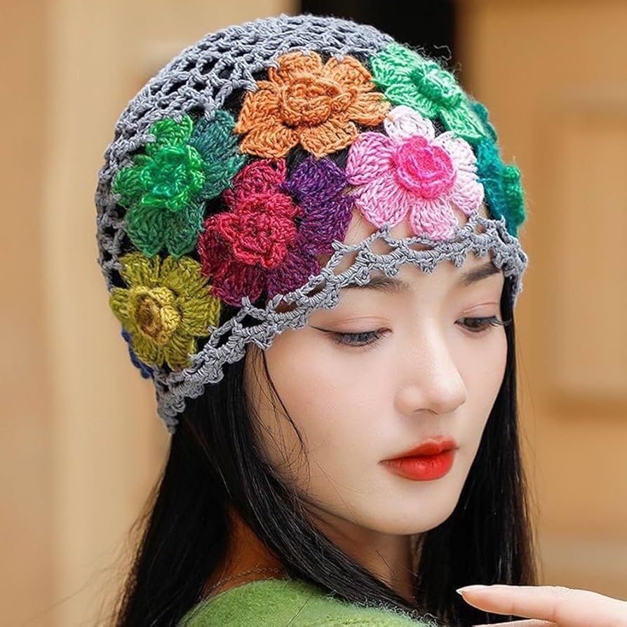 Amazon.co.jp: 花柄かぎ針編み ビンテージ風 ビーニー 通気性あり 軽量