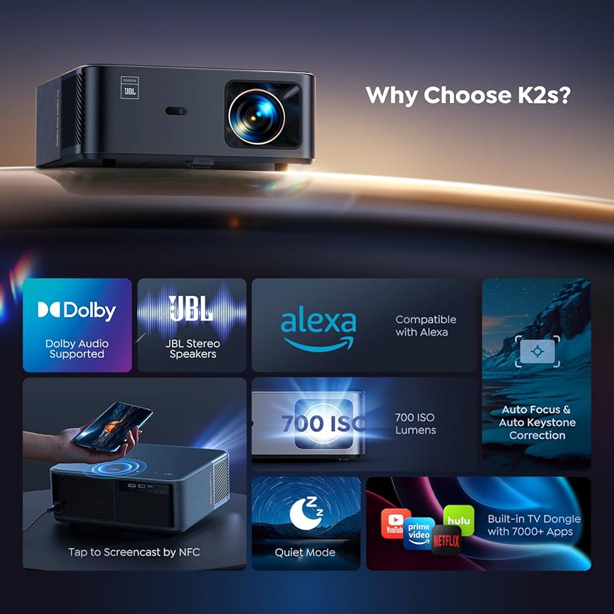 Amazon.com: Projector 4K with Google TV, YABER K2s WiFi 6