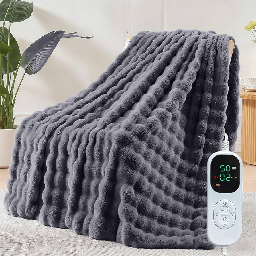 Amazon.co.jp : 電気毛布 【2025年新デザイン】ラビットファー調毛布