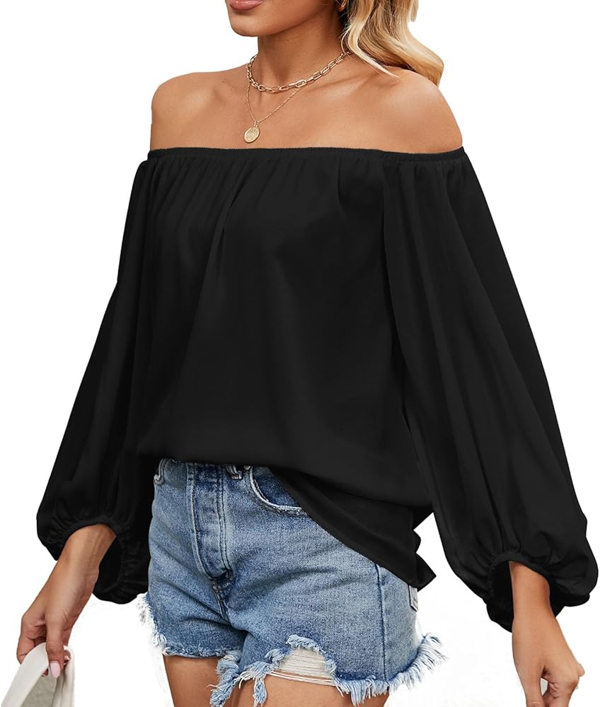 Amazon.com: Women Off Shoulder Top Long Sleeves Elastic Neckline