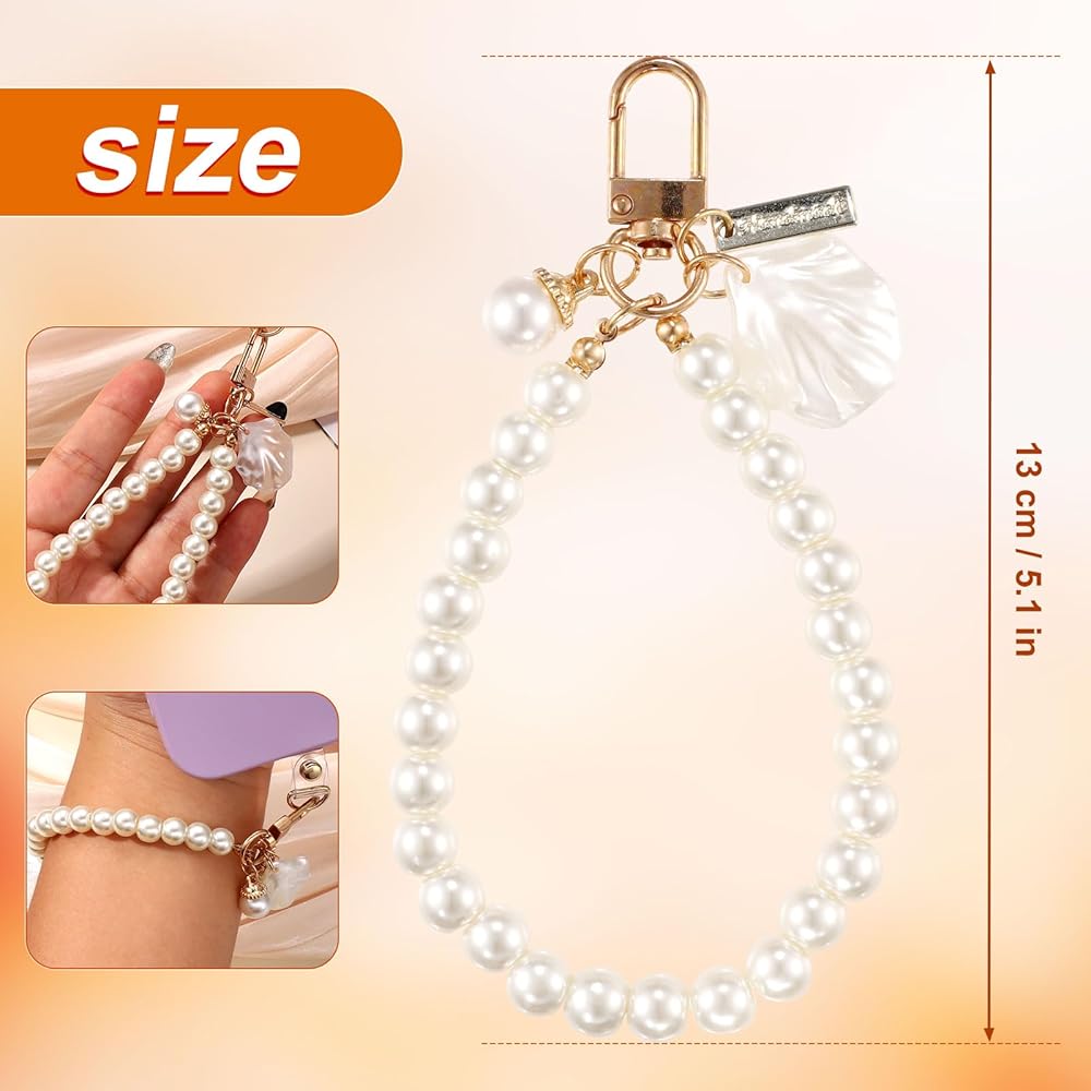 Amazon.com: PEUTIER Pearl Phone Charm, Beaded Phone Wrist Strap