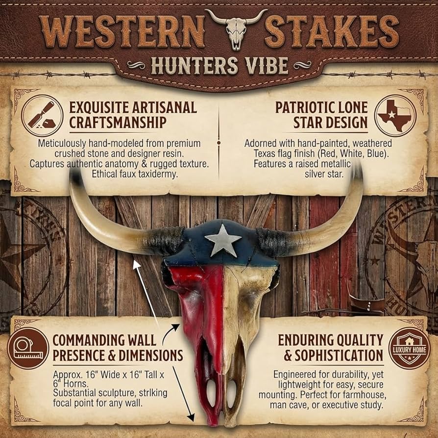 Amazon.co.jp: Urbalabs 素朴なテキサス国旗 ロングホーン 牛の頭蓋骨