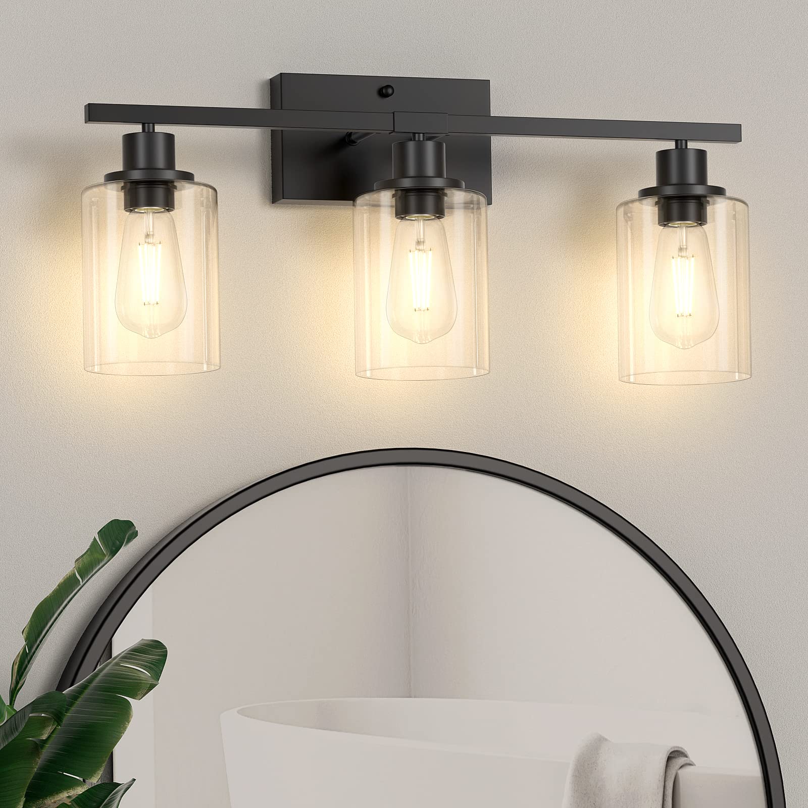 Asnxcju 3-Light Vanity Light Fixtures, Black Bathroom Lighting