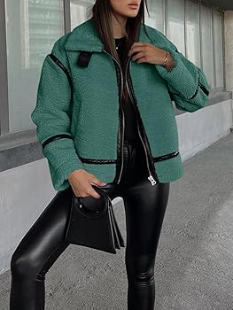 Tankaneo Womens Faux Fur Jackets Winter Trendy Sherpa Moto Leather