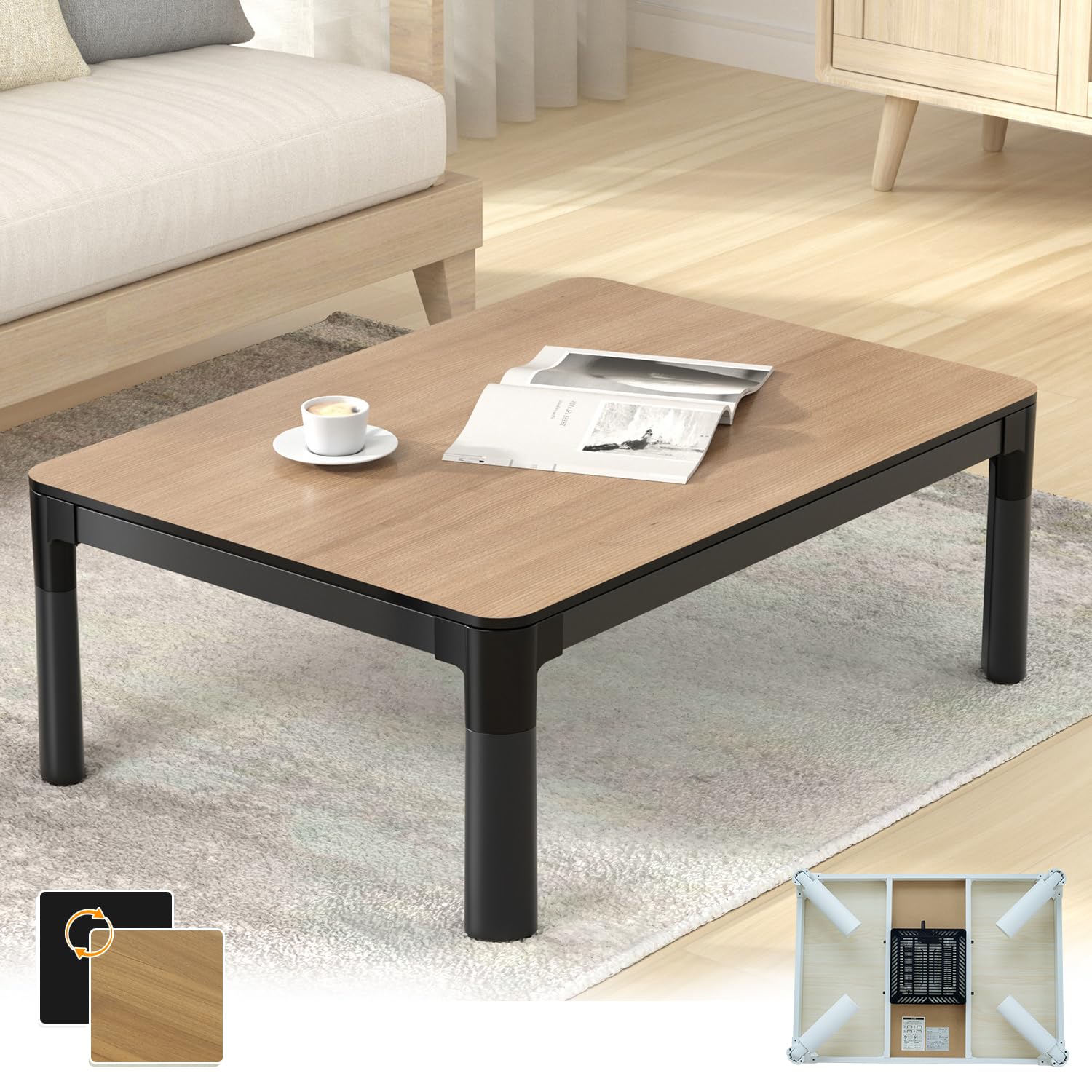 Amazon.co.jp : こたつ テーブル 折れ脚 リバーシブル天板 長方形 105