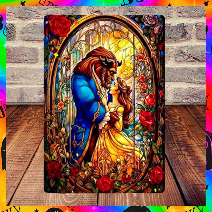 Amazon.co.jp: 【ブリキ看板】ディズニー 美女と野獣 ステンドグラス風