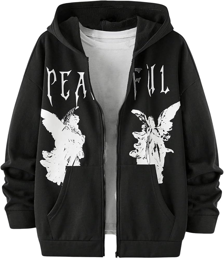 SOLY HUX Men's Graphic Zip Up Hoodies Streetwear Jacket Letter