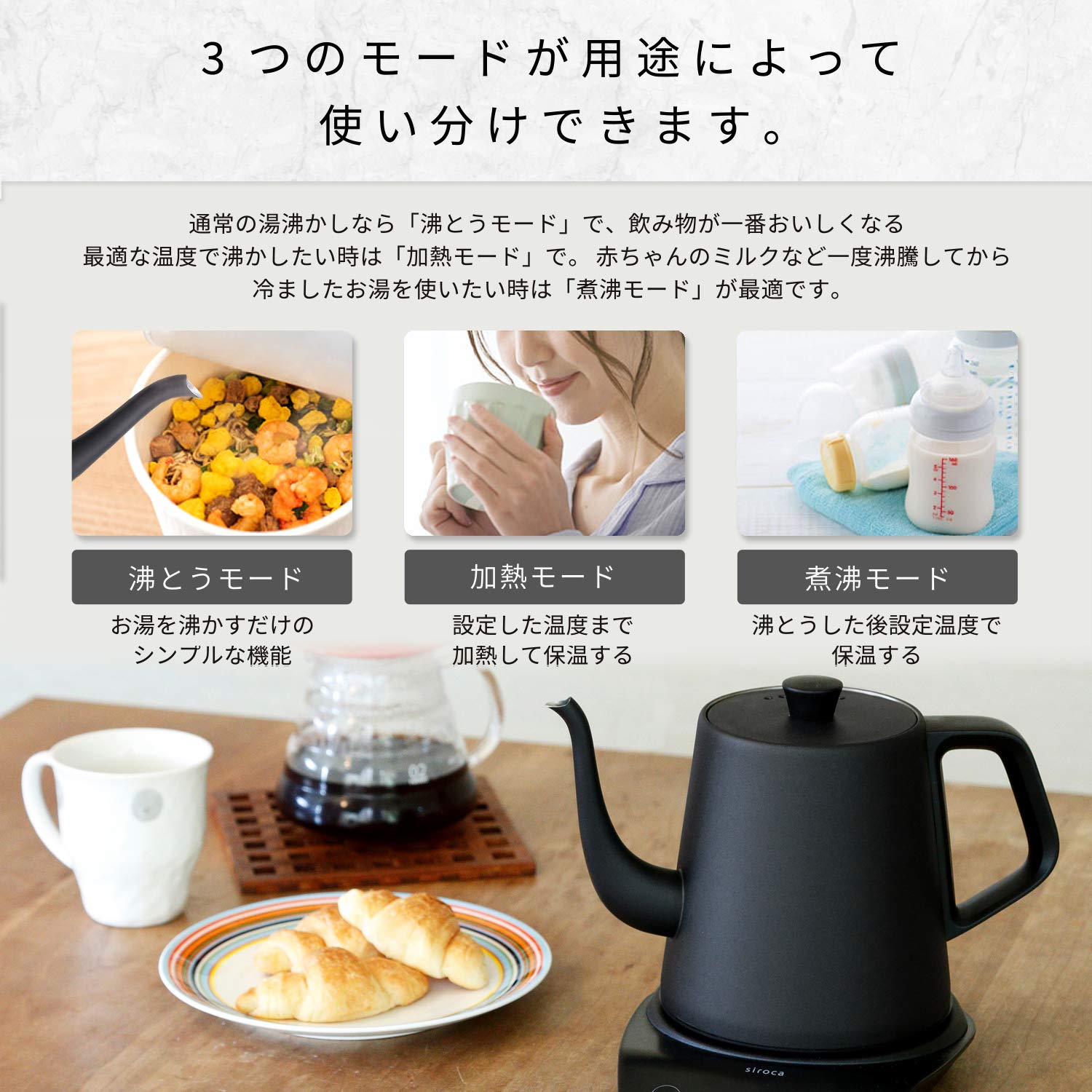 Amazon | シロカ 温度調節電気ケトル SK-D171 ブラック[容量0.8L/1