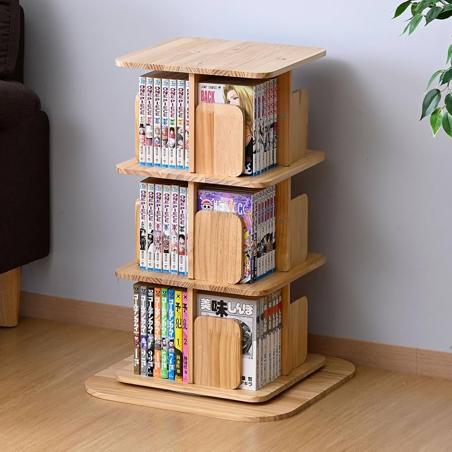 Amazon｜山善(YAMAZEN) 本棚 回転式本棚 3段 角型 コミックラック 360