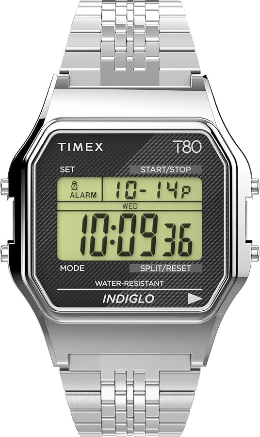 Amazon | Timex T80 34mm TW2V19000YB クォーツ腕時計, シルバートーン