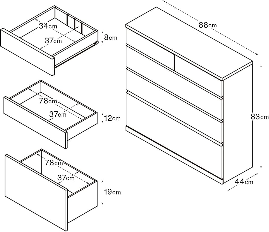 Amazon｜無印良品 木製チェスト4段 幅88×奥行44×高さ83cm オーク材突板