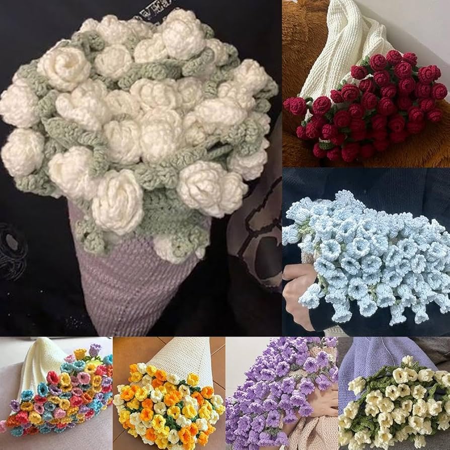 Amazon｜かぎ針編みの花のバラの花束ブランケット、カラフルで柔らかく