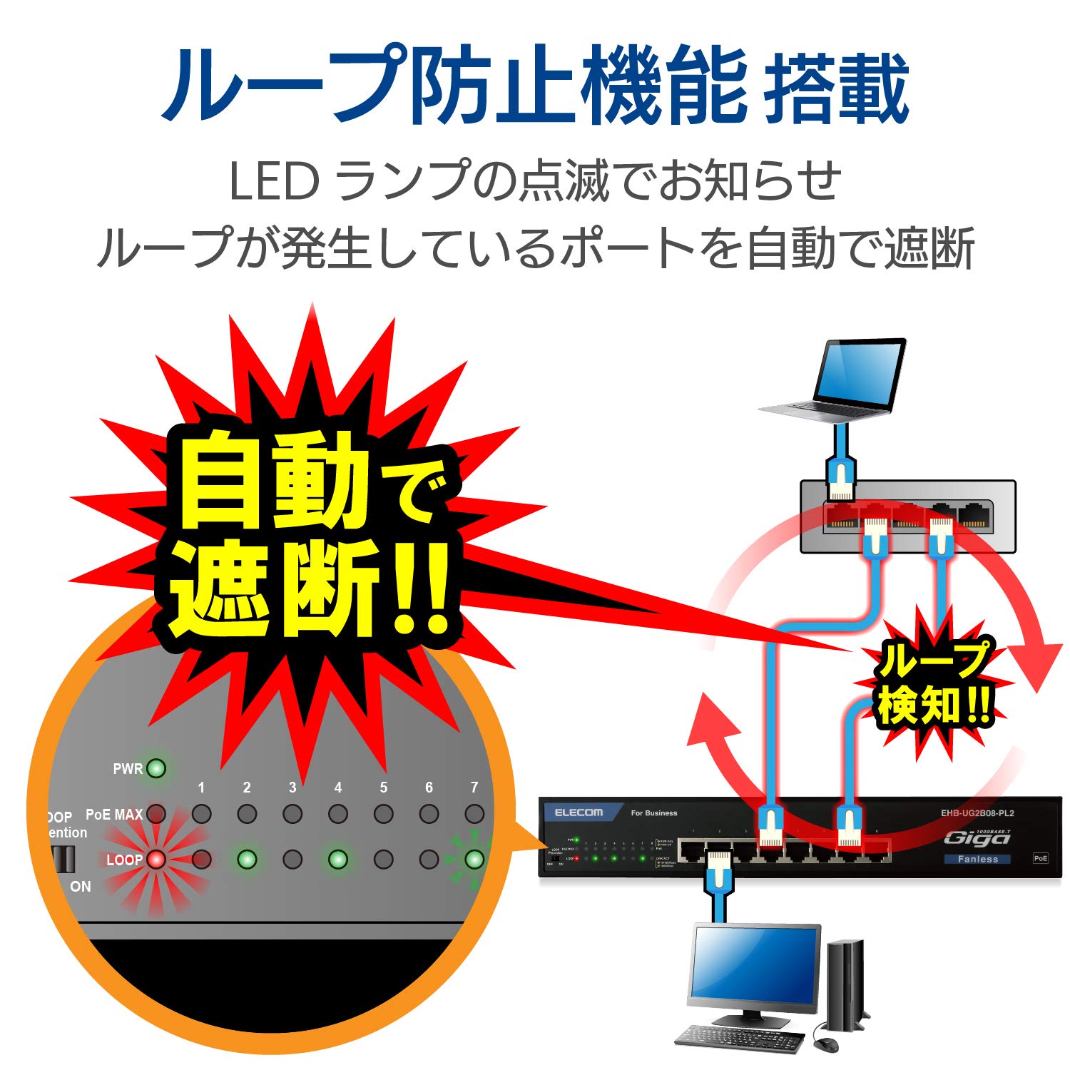 Amazon | エレコム スイッチングハブ 8ポート 金属筺体 PoE 静音ファン