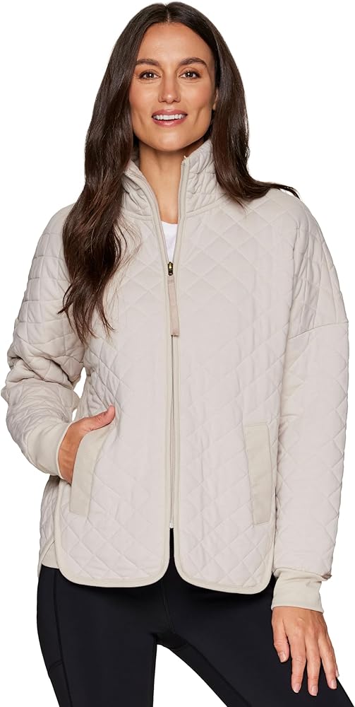 RBX Neutral Tone Quilted Zip Up Jacket for Women, Soft Lightweight