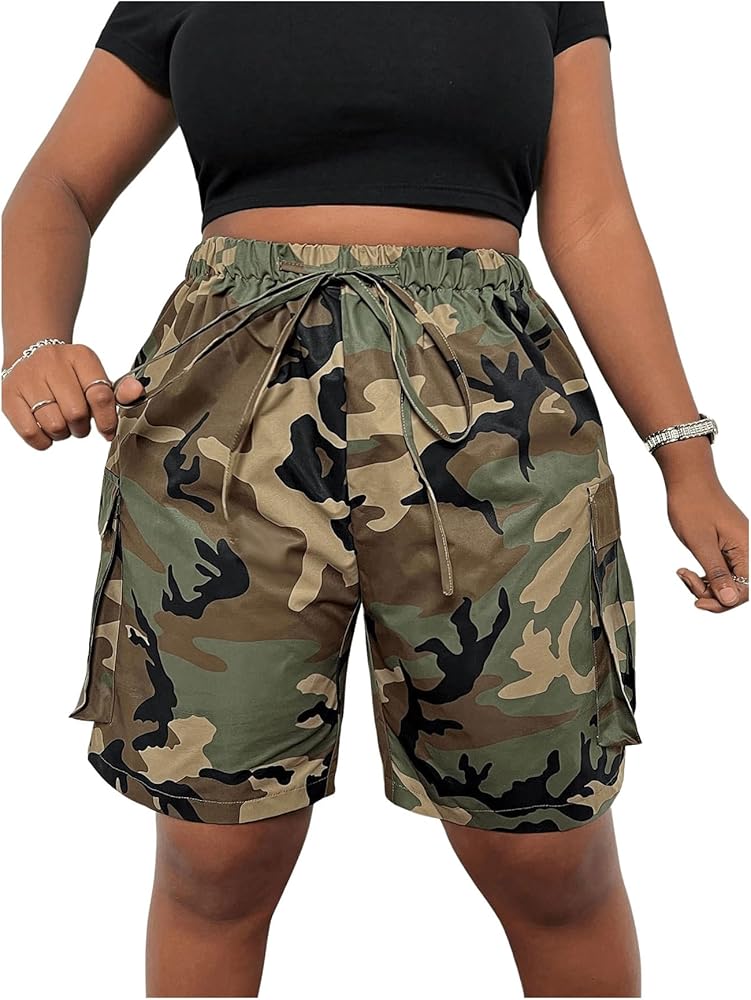 Amazon.com: SOLY HUX Women's Plus Size Camo Cargo Shorts High
