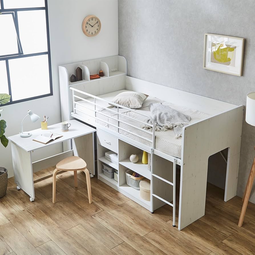 Amazon｜ロフトベッド システムベッド コンセント付き ミドルベッド