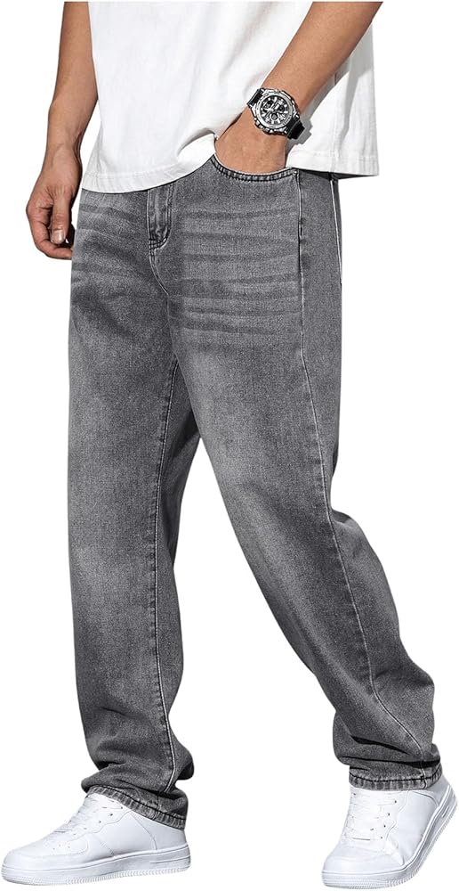 Verdusa Men's Wide Leg Denim Pants Casual Loose Fit Long Jeans