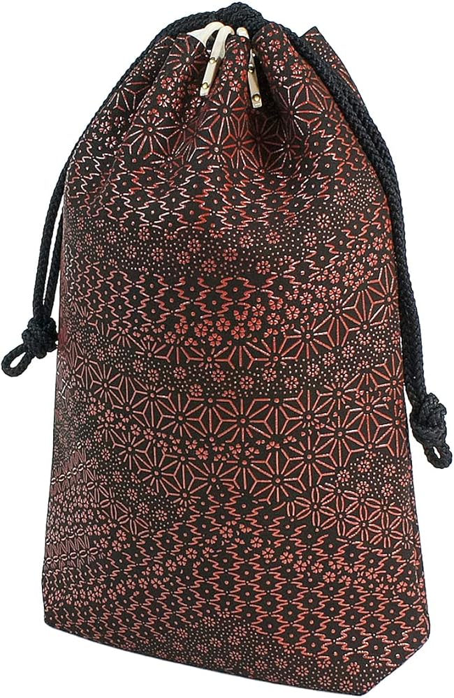 Amazon | [印傳屋] 印伝 合切袋 巾着袋 マチ付 鹿革 黒地×赤漆 寄せ柄