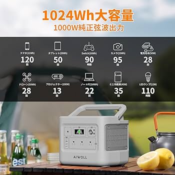 Amazon.co.jp: AIWOLL ポータブル電源 リン酸鉄リチウム 1024Wh